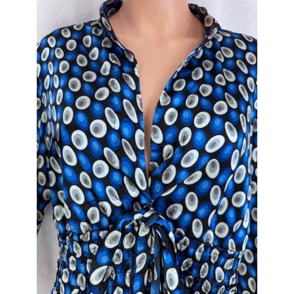 MKM Designs blue gray geometric circles long loose sleeves baby doll top XL